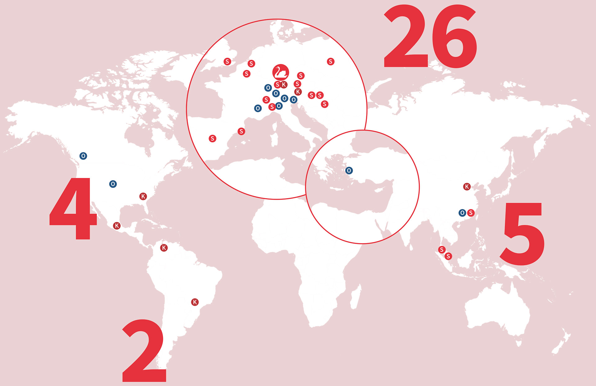 Standortkarte mit allen 37 Standorten weltweit